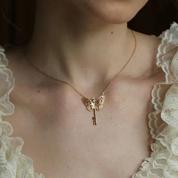 Golden Butterfly Key Necklace 