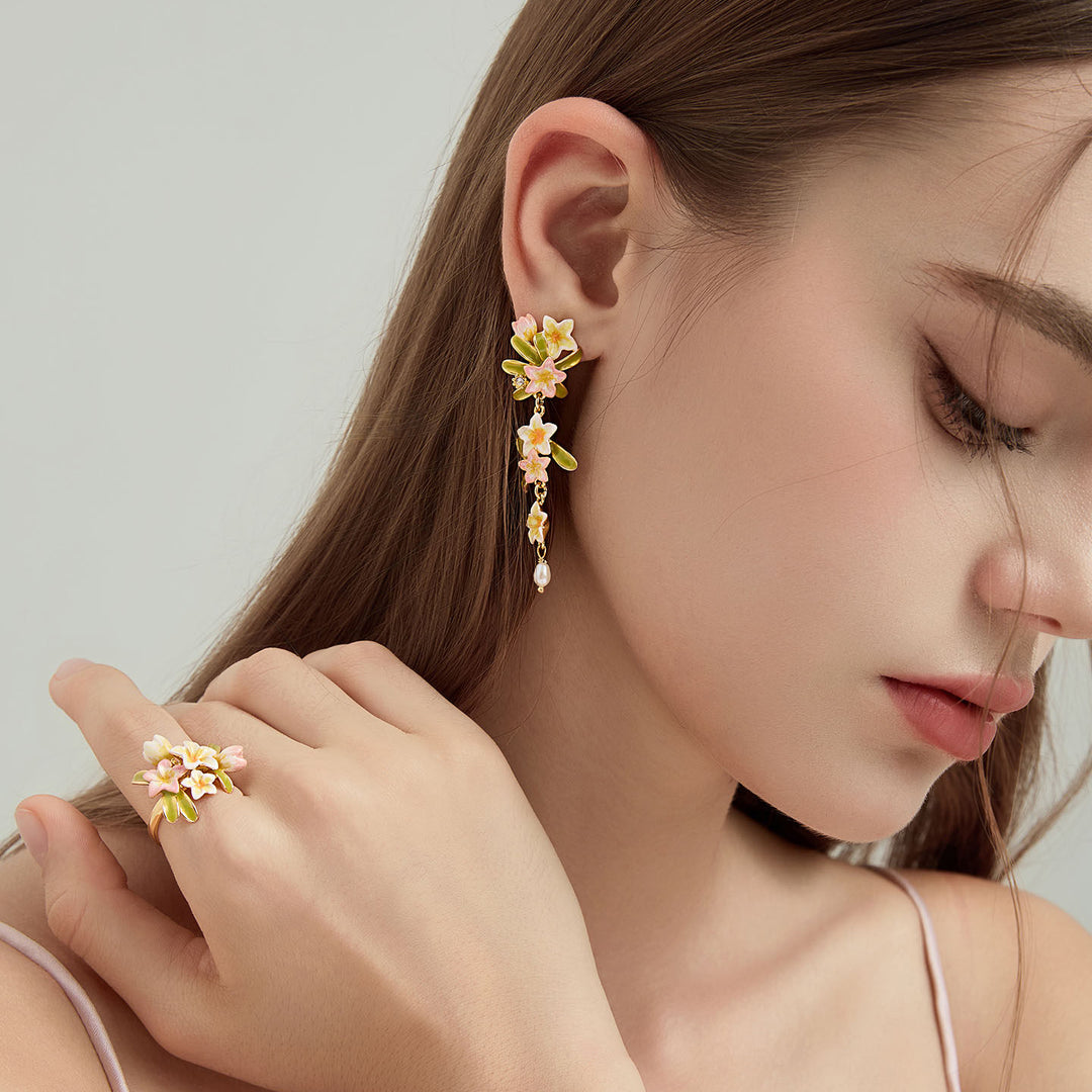 Selenichast Plumeria Pearl Drop Earrings Summer Jewelry
