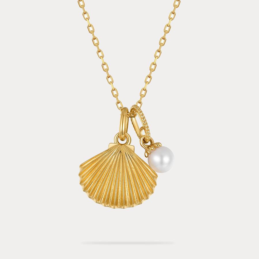 Pearl and Gold Shell Pendant Necklace