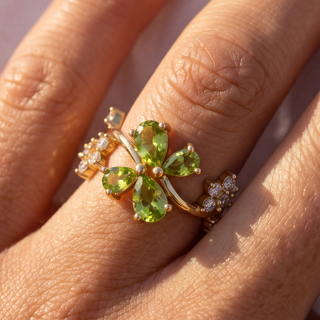 Peridot Four Leaf Clover Ring