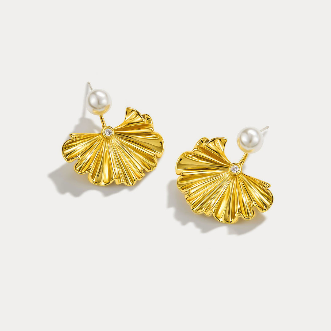 Selenichast Ginkgo leaf Pearl Earrings