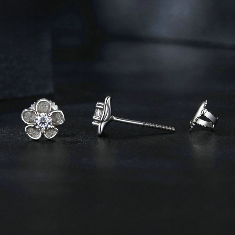 Silver Moissanite Flower Earrings