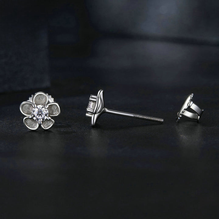 Silver Moissanite Flower Earrings