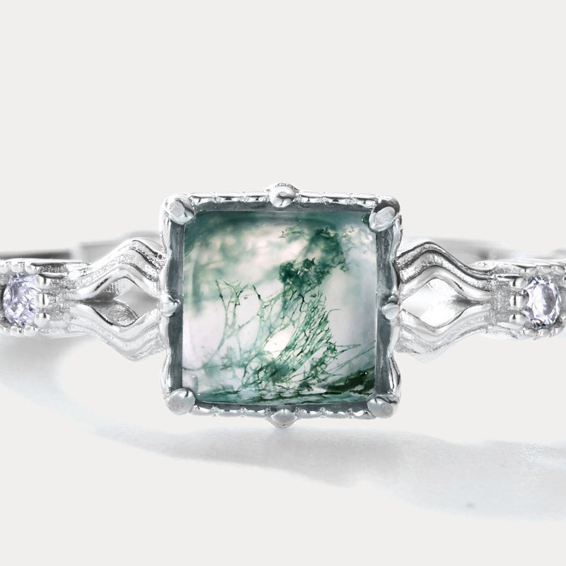 Moss Agate Silver Ring