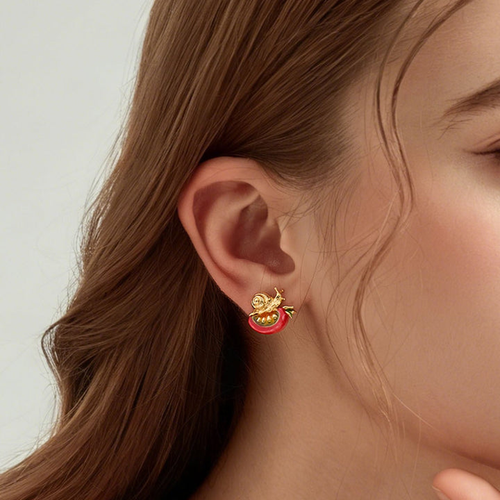 Selenichast Tomato & Snail Stud Earrings Enamel Jewelry