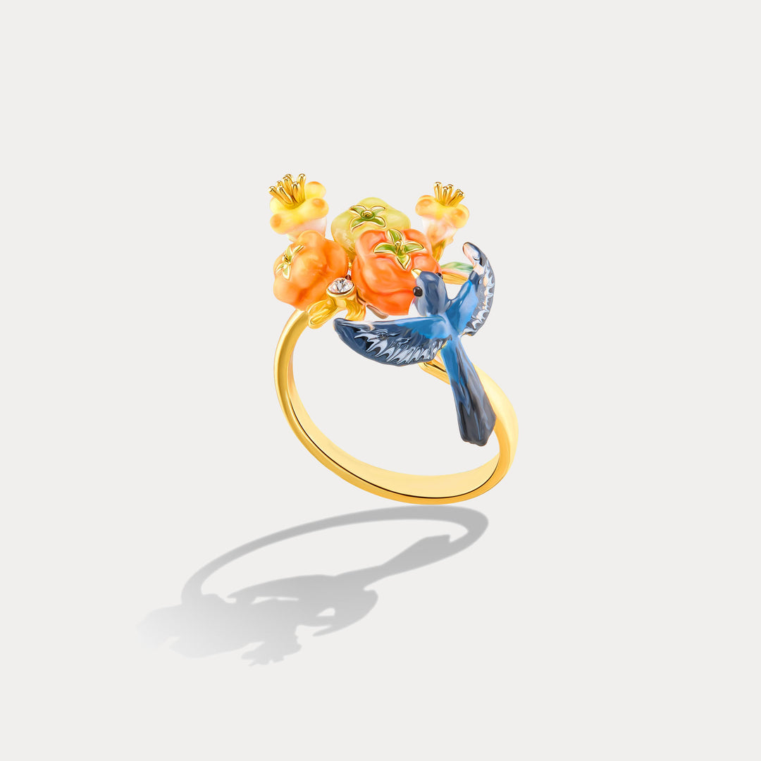 Enamel Magpie & Persimmon Ring Gift