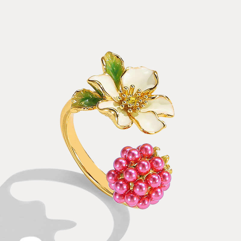 Raspberry Colored Rings Selenichast Enamel Raspberry Flower Ring 18K Gold Fruit Jewelry Gift ...