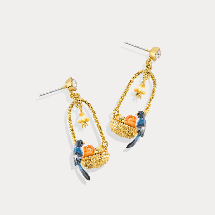 Enamel Magpie & Persimmon Basket Earrings Gift
