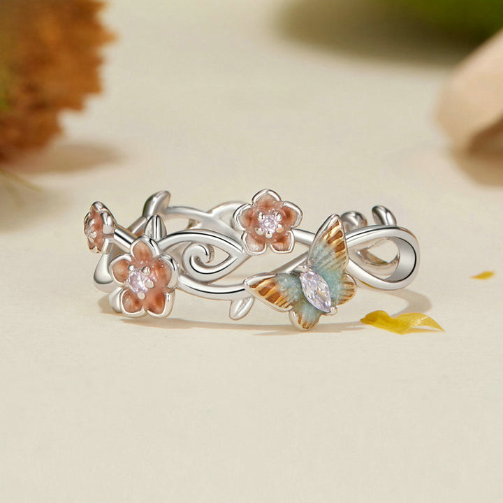 Silver Sakura Butterfly Ring