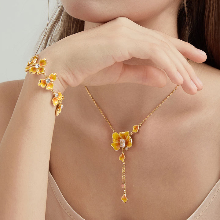 Selenichast Flower Lariat Necklace Flower Jewelry