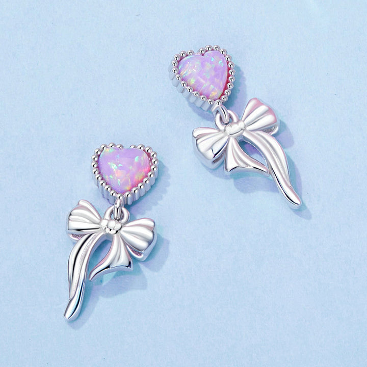 Opal Heart Bow Earrings