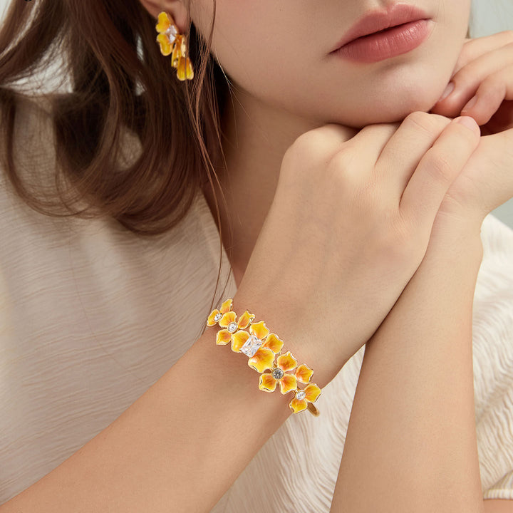 Selenichast Gold Flower Bangle Enamel Bracelet