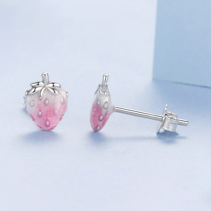 Silver Strawberry Stud Earrings