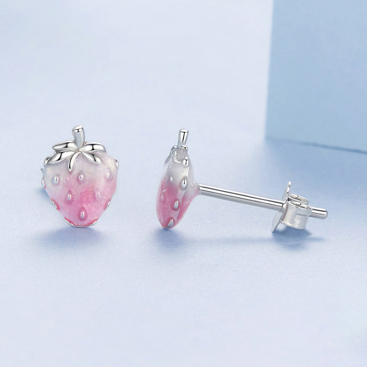 Silver Strawberry Stud Earrings