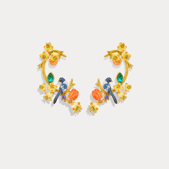 Enamel Magpie & Persimmon Blossom Earrings