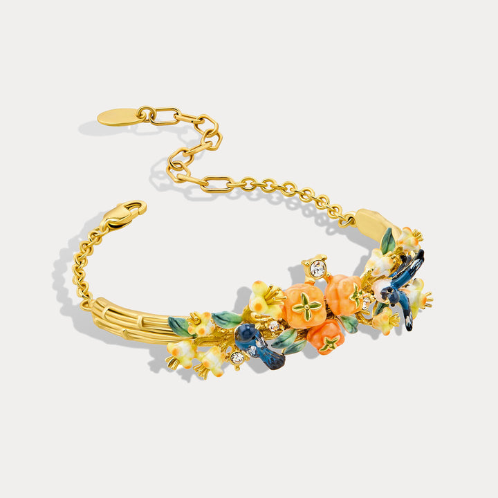 Enamel Magpie & Persimmon Blossom Bracelet