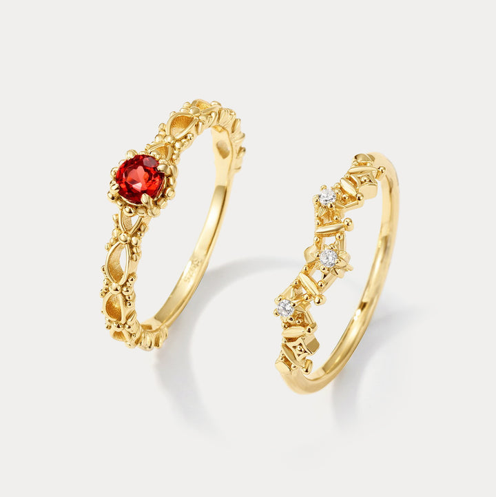 Vintage Garnet Stacking Ring Set Gift For Her