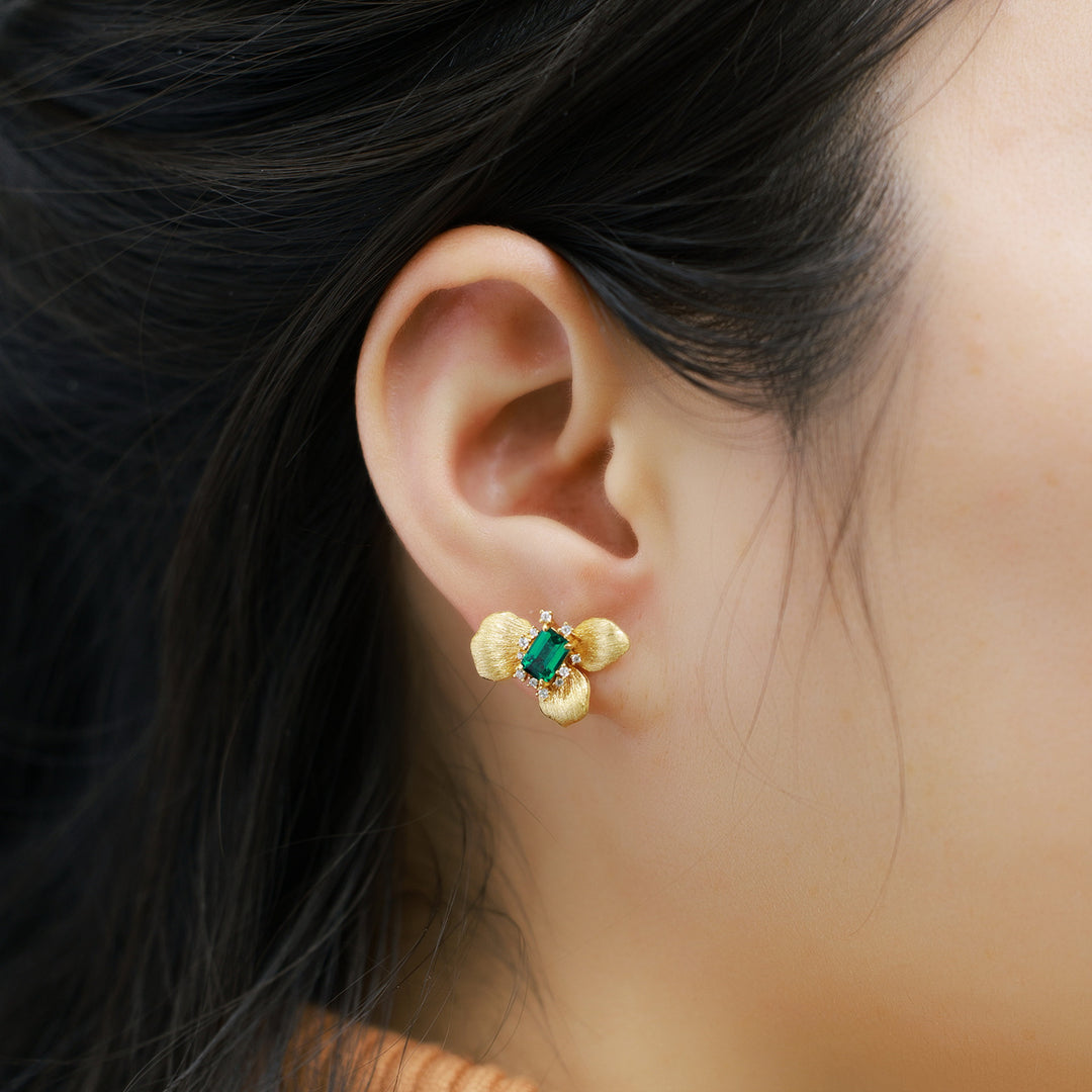 Emerald Flower Stud Earrings Gift