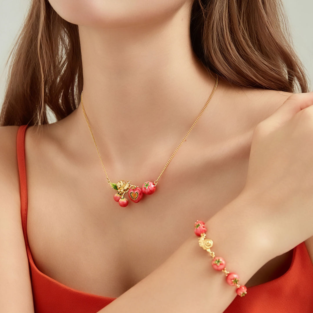 Selenichast Tomato & Snail Necklace Enamel Jewelry