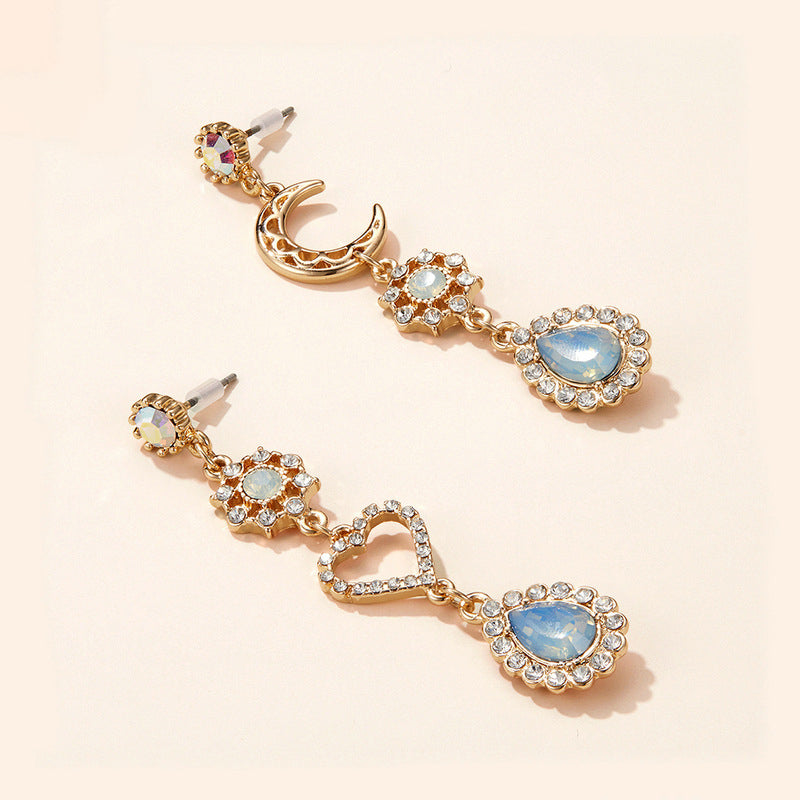 Heart and Moon Teardrop Earrings