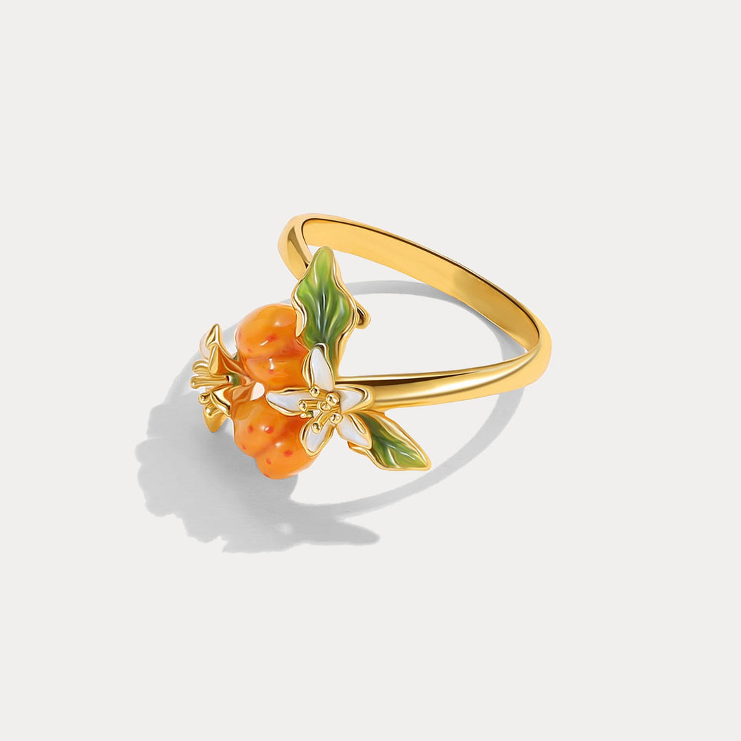 Selenichast Golden Plum Flower Ring