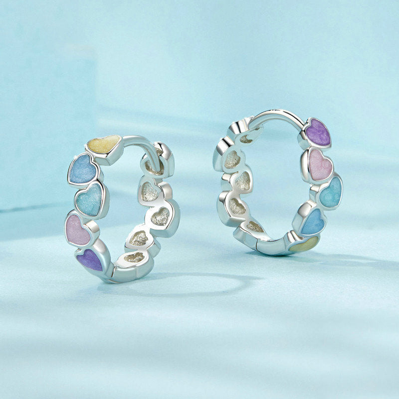 Rainbow Heart Hoop Earrings Gift for Women