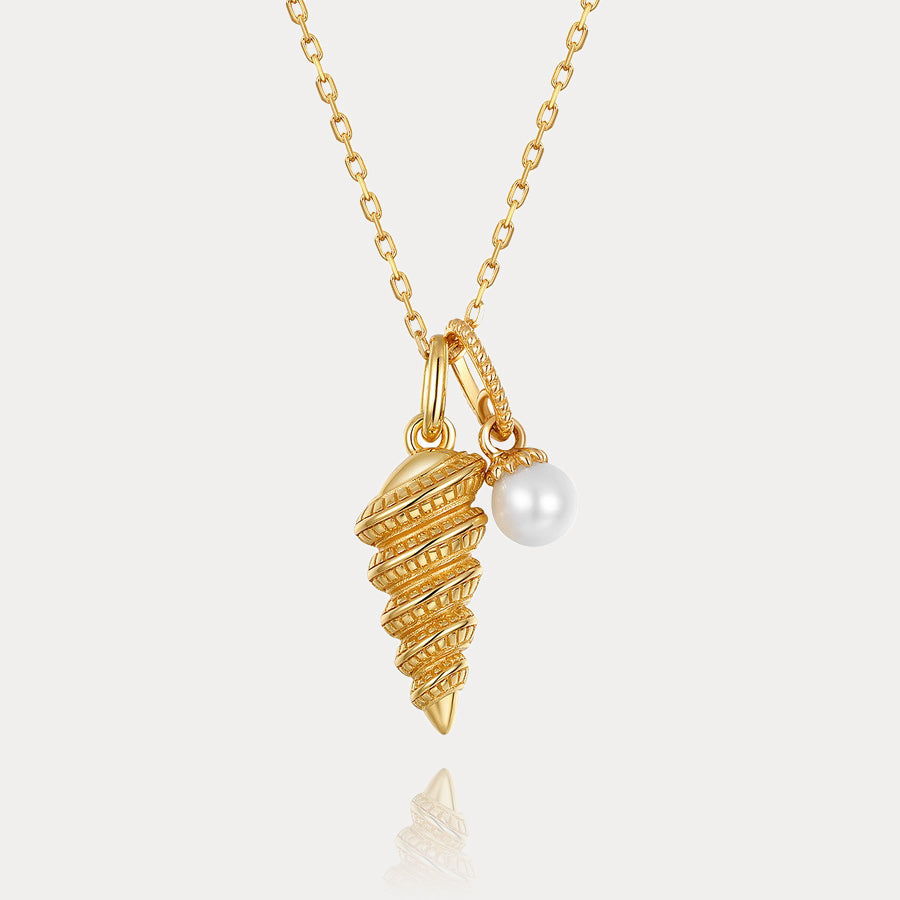 Selenichast Summer Beachy Bohemian Unisex Pearl Gold Conch Seashell Necklace