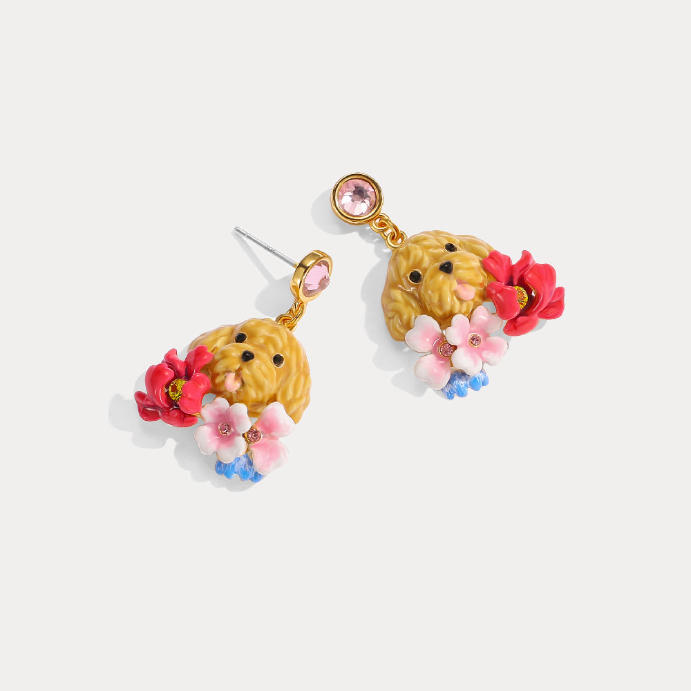 Flower Goldendoodle Dog Earrings