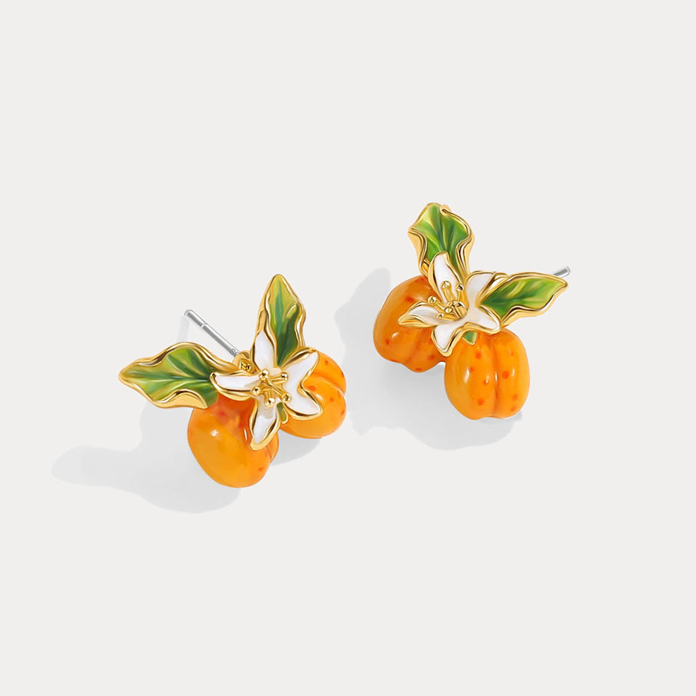 Golden Plum Flower Stud Earrings