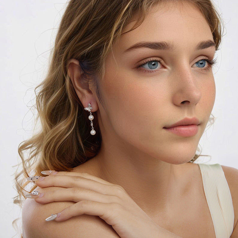Butterfly Pearl Drop Earrings