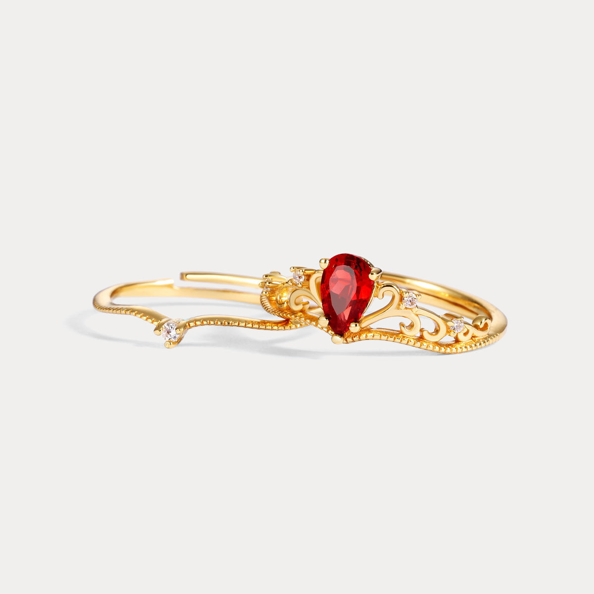 Vintage Garnet Crown Stackable Ring