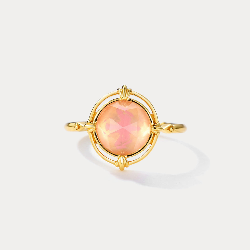 Pink Round Crystal Gold Adjustable Ring