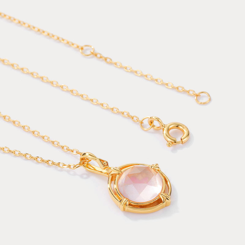 Pink Round Crystal 10k Gold Necklace