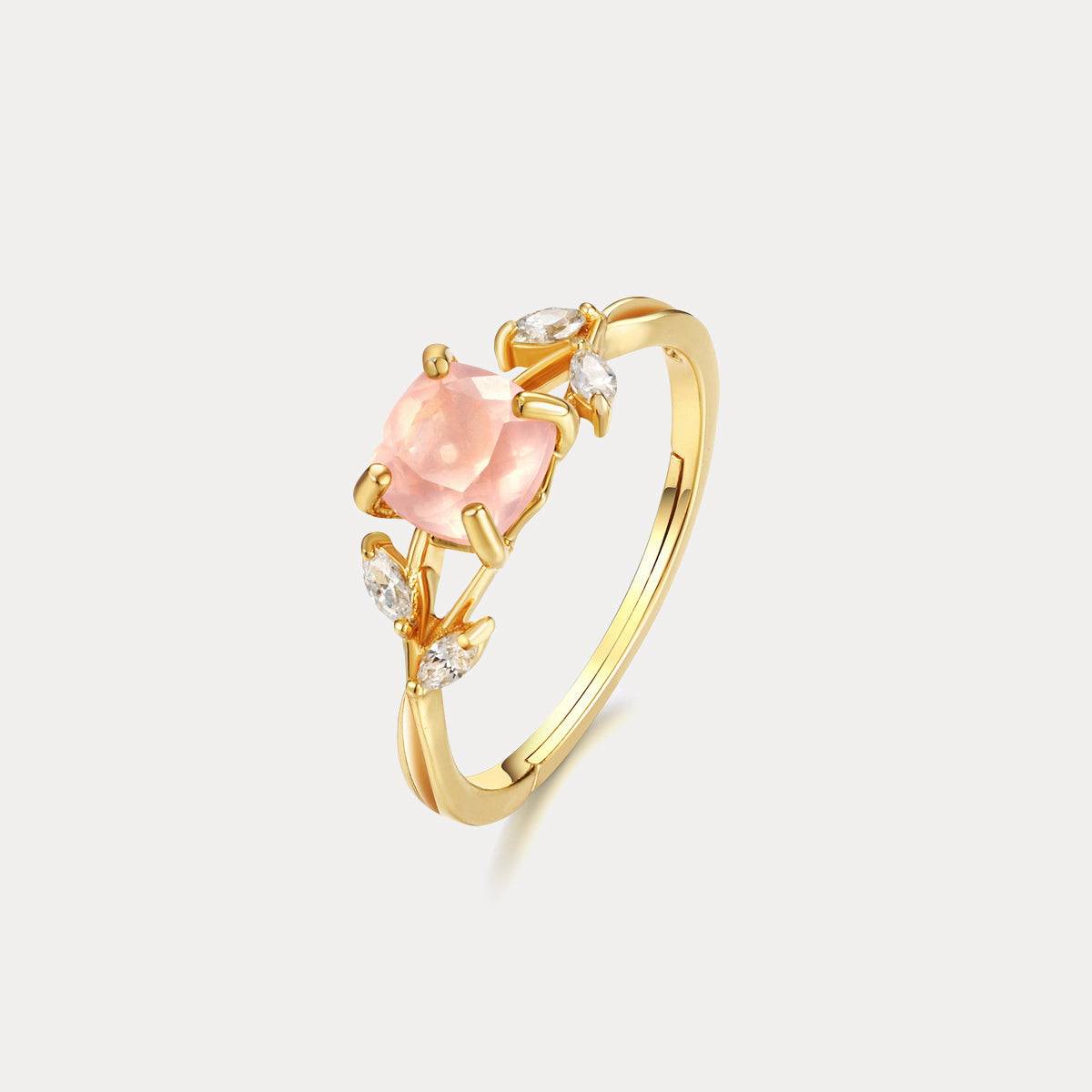Pink Crystal Leaves Gold Diamond Ring
