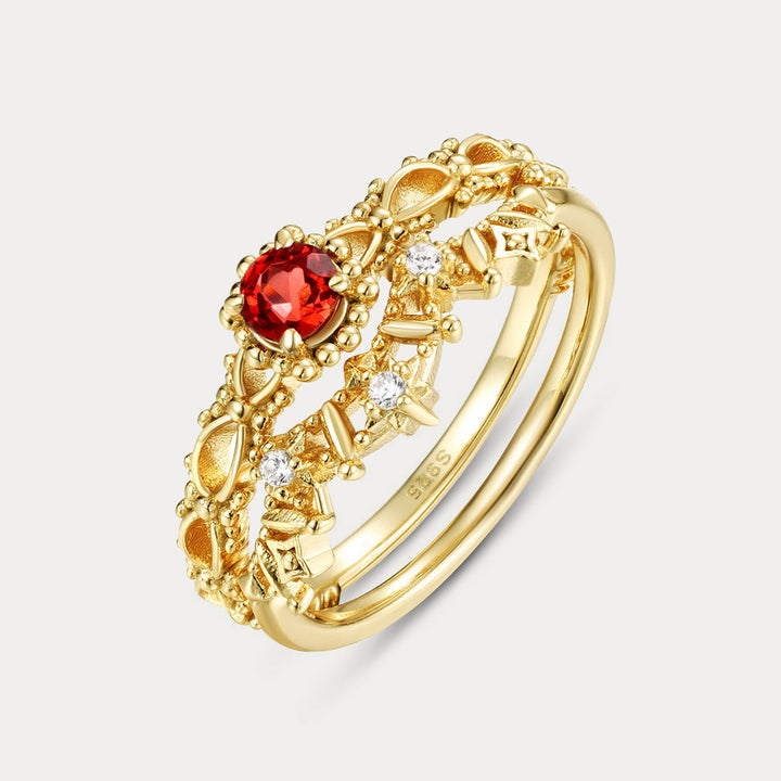 Selenichast Vintage Garnet Stacking Ring Set