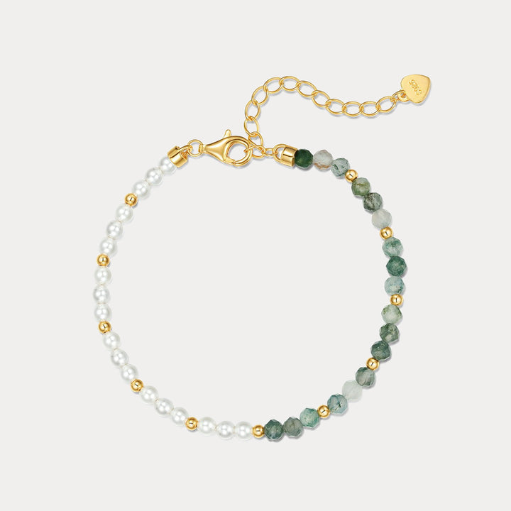 Selenichast Moss Green Pearl Beaded Bracelet