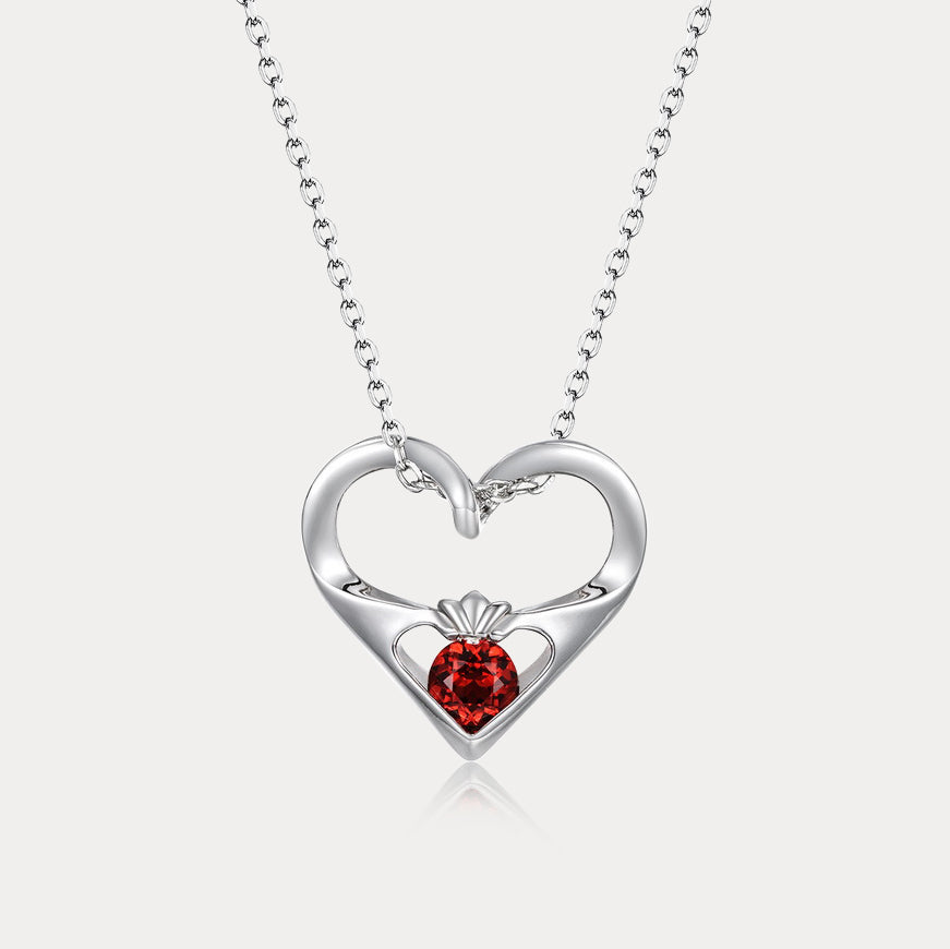 Selenichast Silver Garnet Heart  Necklace