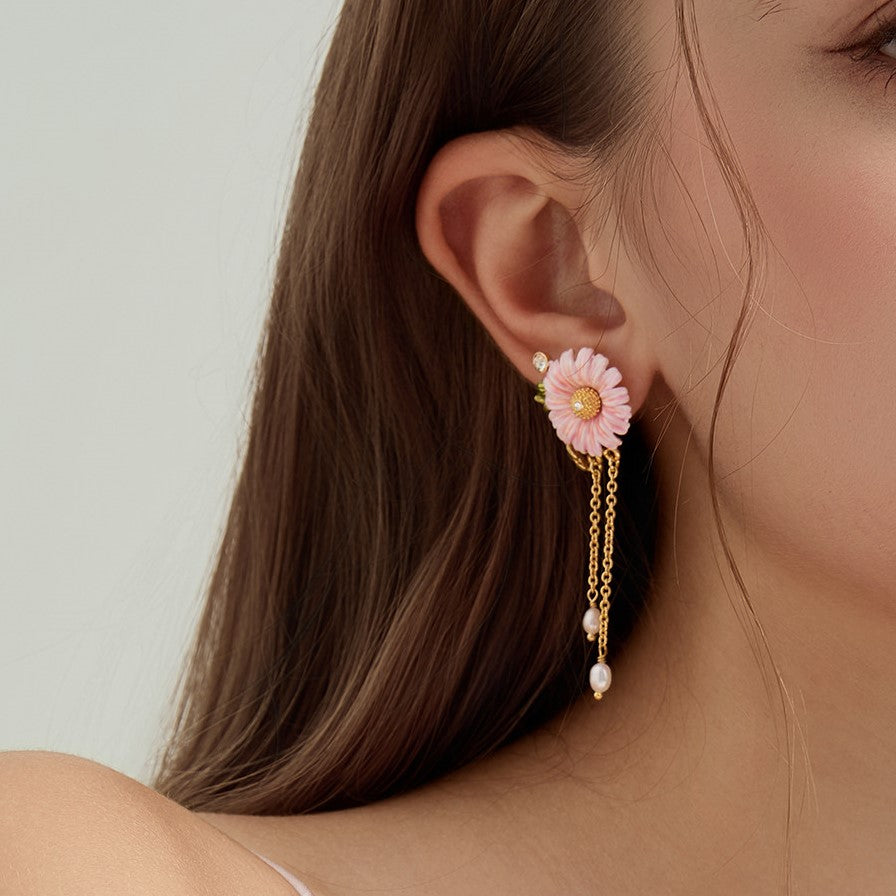 Pink Daisy Dangle Earrings