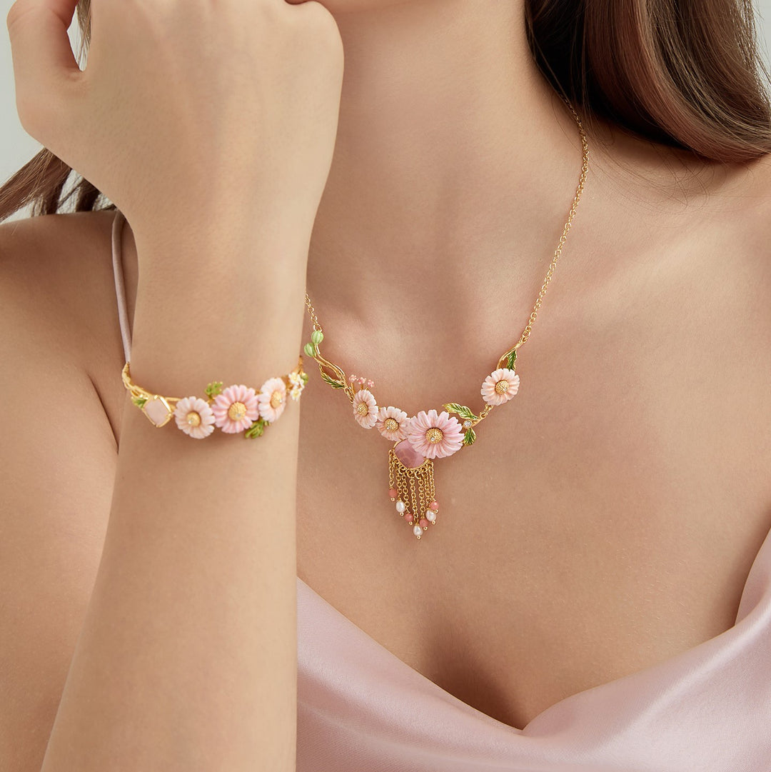 Rose Quartz Daisy Bracelet