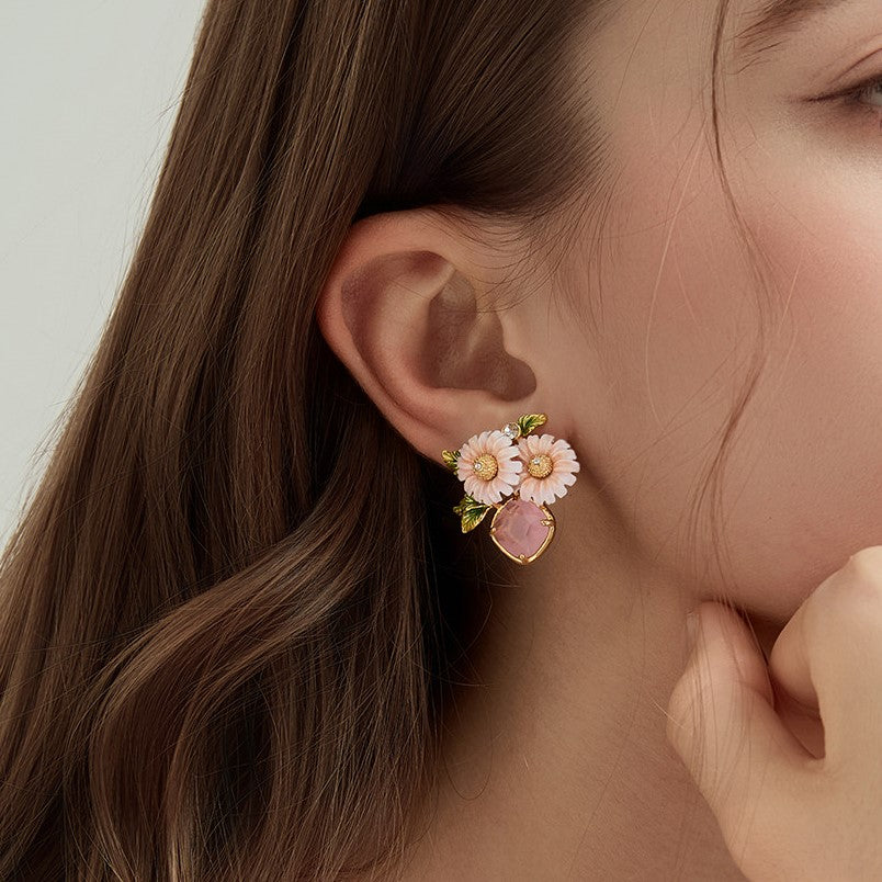 Rose Quartz Daisy Earrings