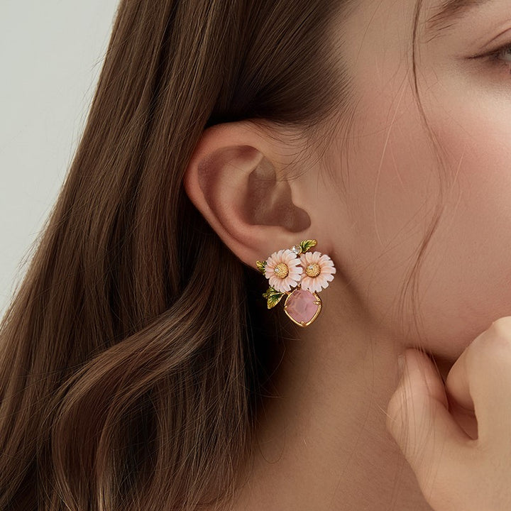Rose Quartz Daisy Earrings