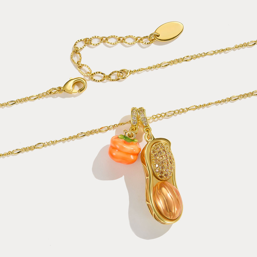 Enamel Lucky Peanuts & Persimmon Necklace Gift For Her