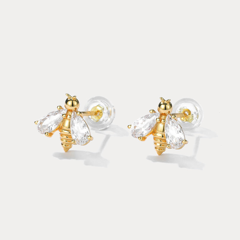 Diamond Bee Gold Earrings