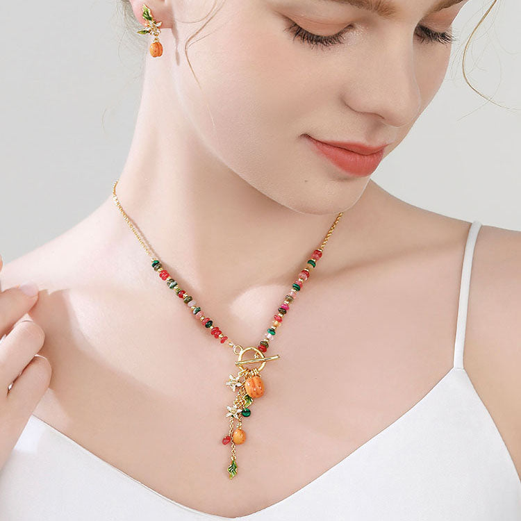 Selenichast Colorful Beaded Golden Plum Necklace