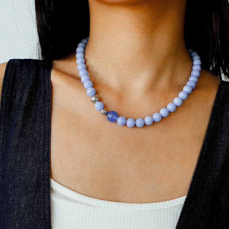 Blue Lace Agate Beaded Necklace