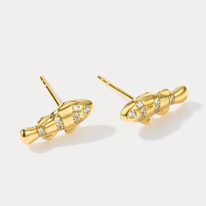 Gold Fish Stud Earrings