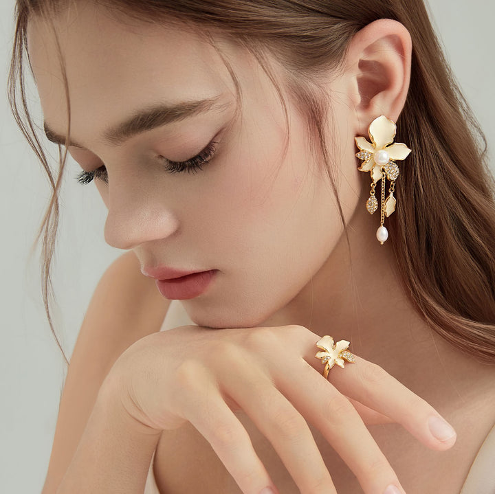 Iris Pearl Drop Earrings Gift for Her