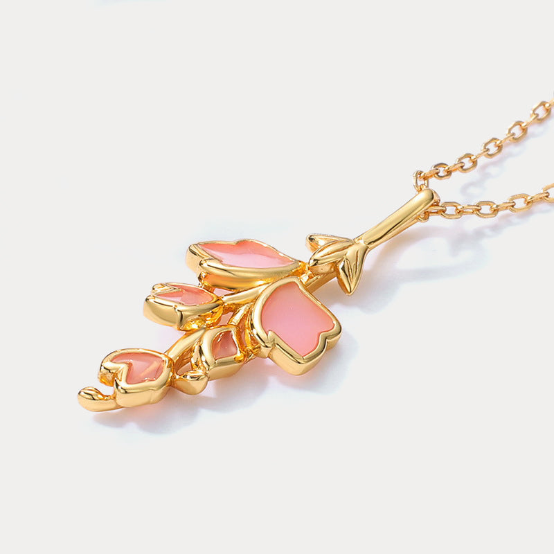 Pink Enamel Sakura Necklace