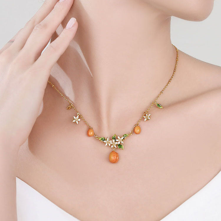 Selenichast Golden Plum Blossom Multi- Charm Necklace