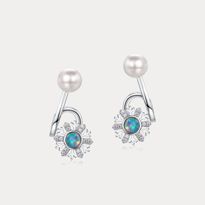 Selenichast Opal Snowflake Pearl Earrings